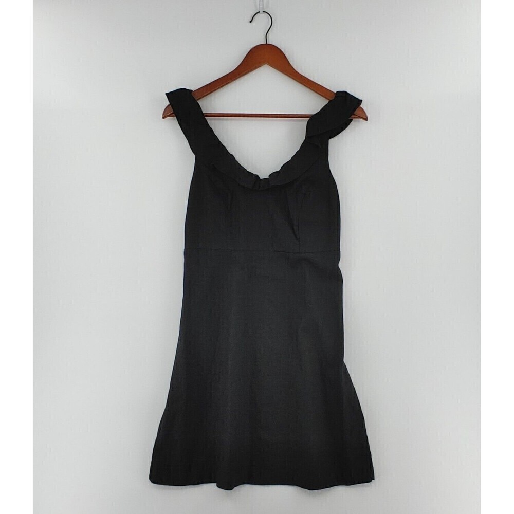Old Navy Dress Women XS Black Jack Linen-Blend Sleeveless Ruffled Smocked Boho
